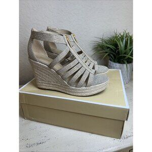 Michael Kors Glitter Chain Mesh Bradley Pale Gold Wedge Sandals Size 9 Women’s